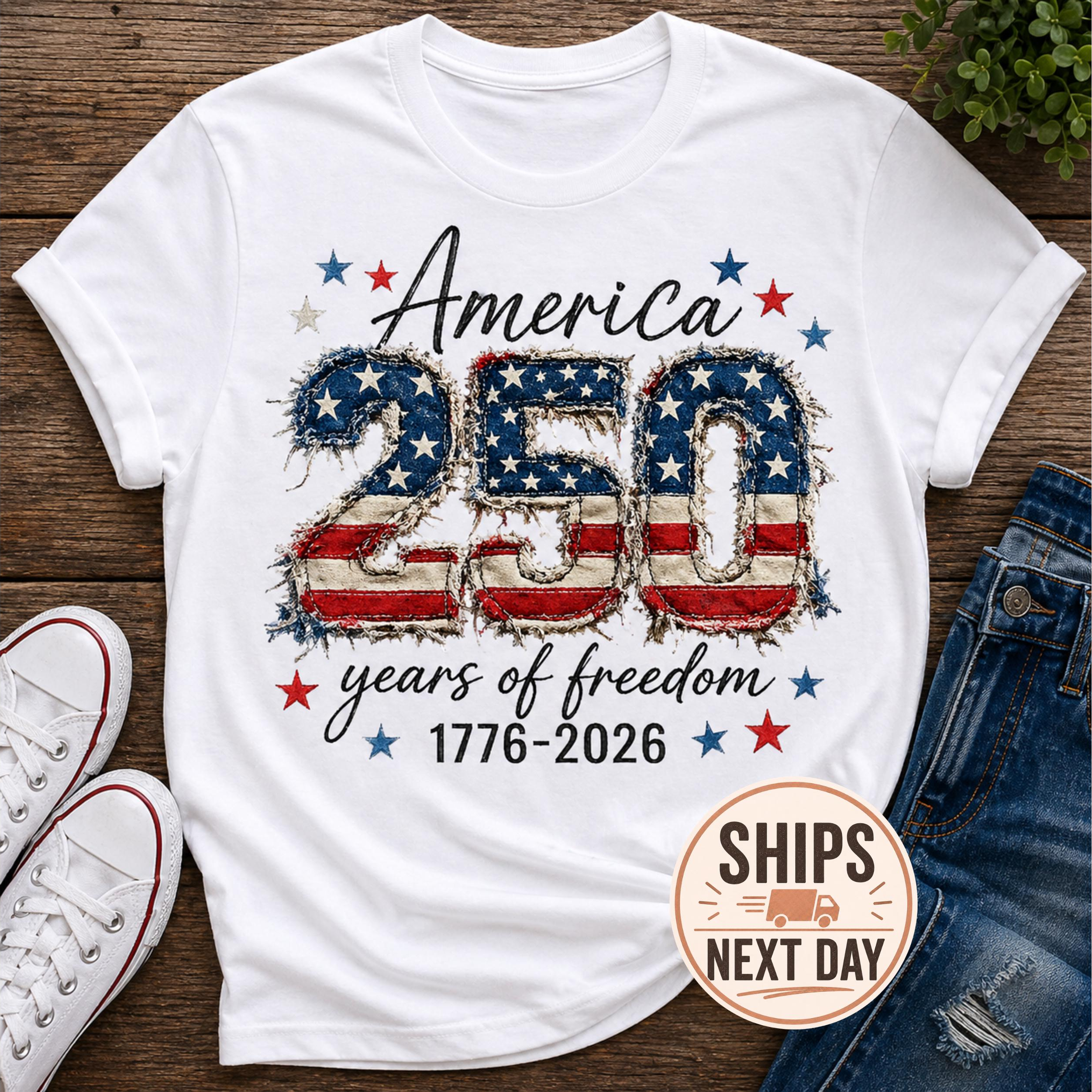 Patriotic Shirt 4th of July Shirt 250th Anniversary Faux Patchwork USA Shirt America Shirt