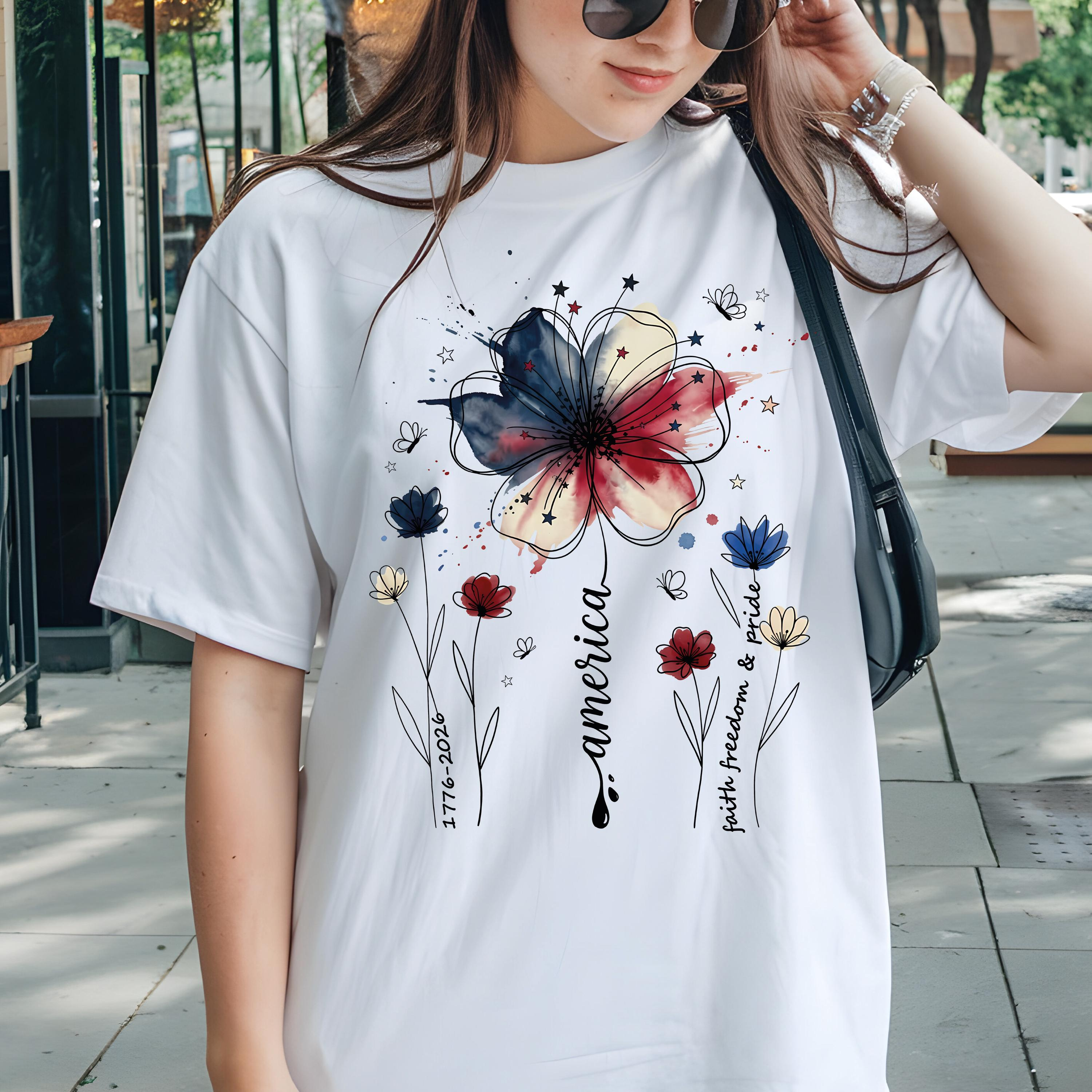 USA 250th Anniversary Floral Shirt, 1776–2026, Patriotic Wildflower Tee